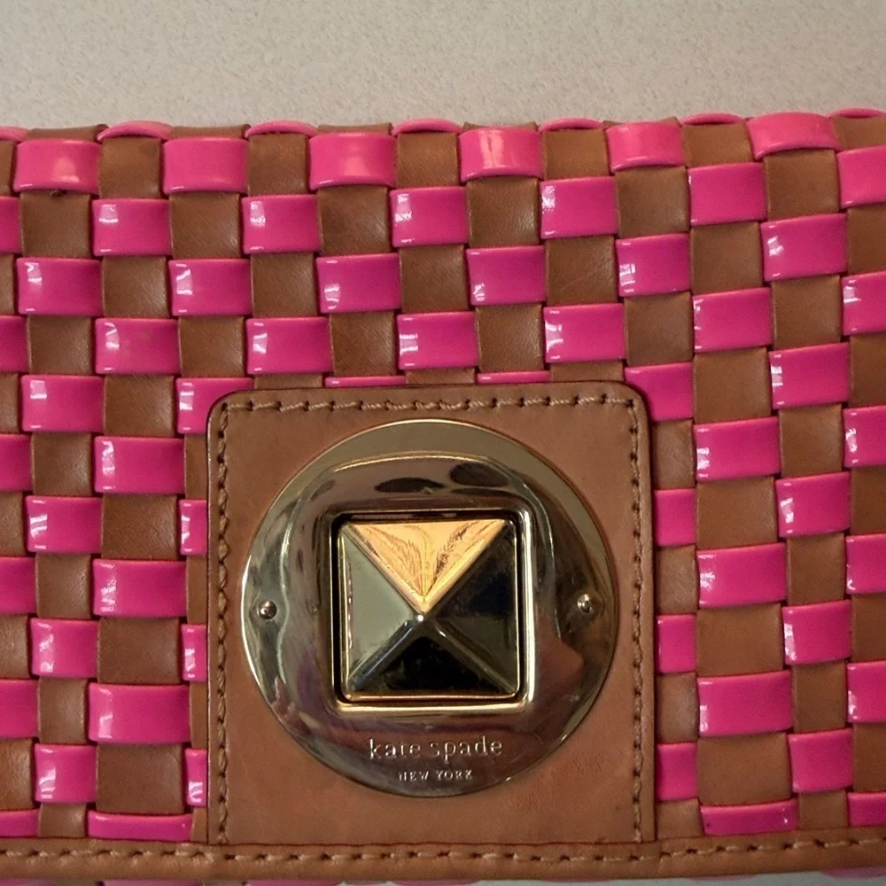 Kate Spade Pink and Tan Woven Clutch
